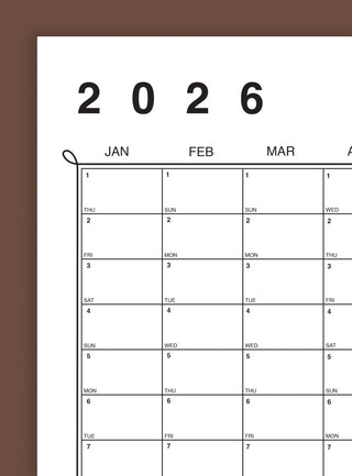 PRINTABLE-YEAR AT A GLANCE CALENDAR 2026